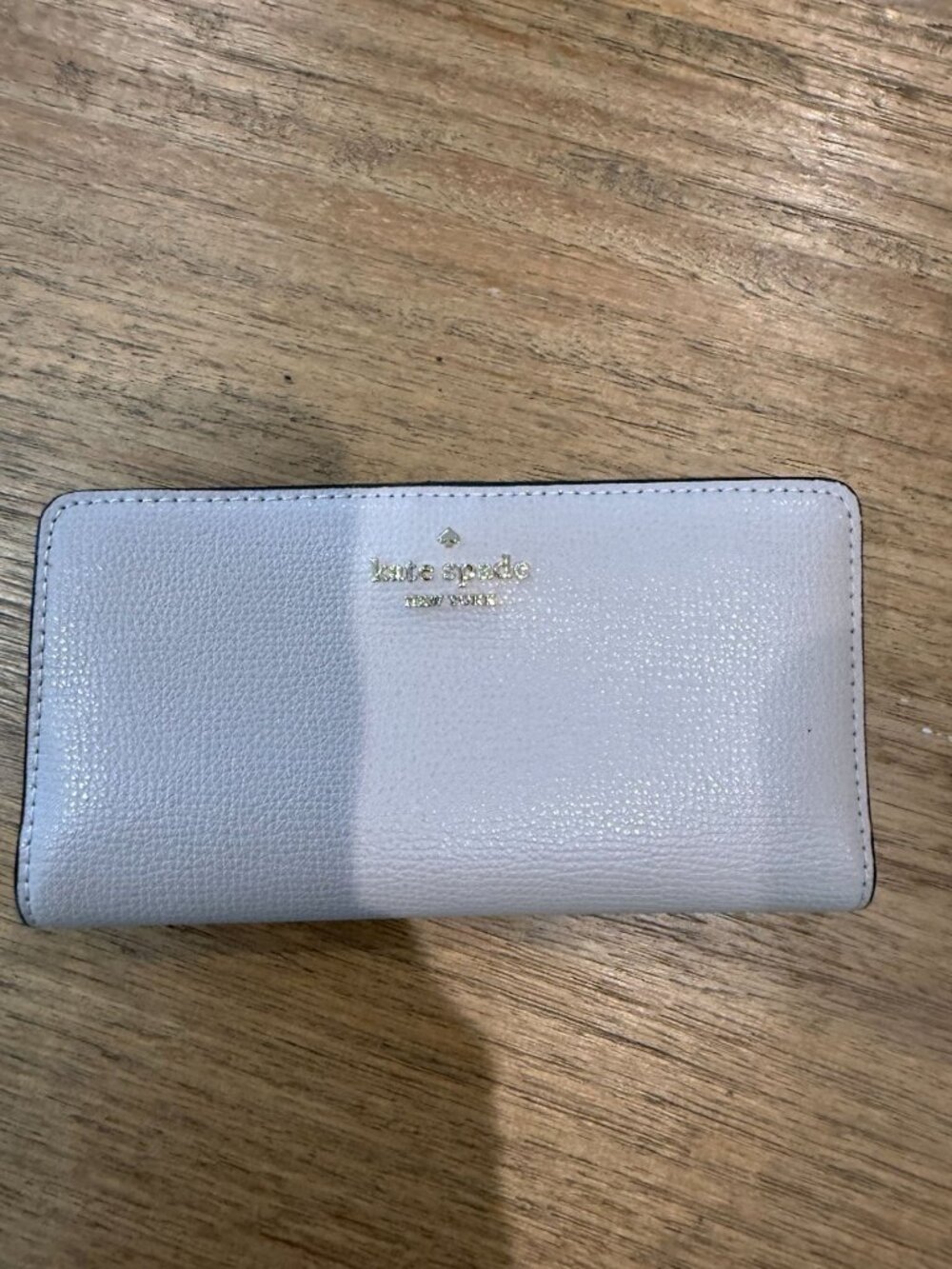 Kate Spade New York Bifold Wallet Light Grey/ Cream Crossgrain Leather Slim Medi